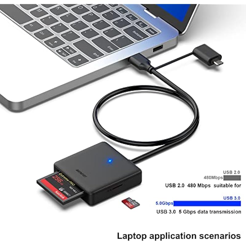 Memory Card Reader, BENFEI 4in1 USB USB-C to SD Micro SD MS CF Card Reader Adapter Compatible with iPhone 15 Pro/Max, MacBook Pro/Air 2023, iPad Pro, iMac, S23, XPS 17, Surface Book 3 and More