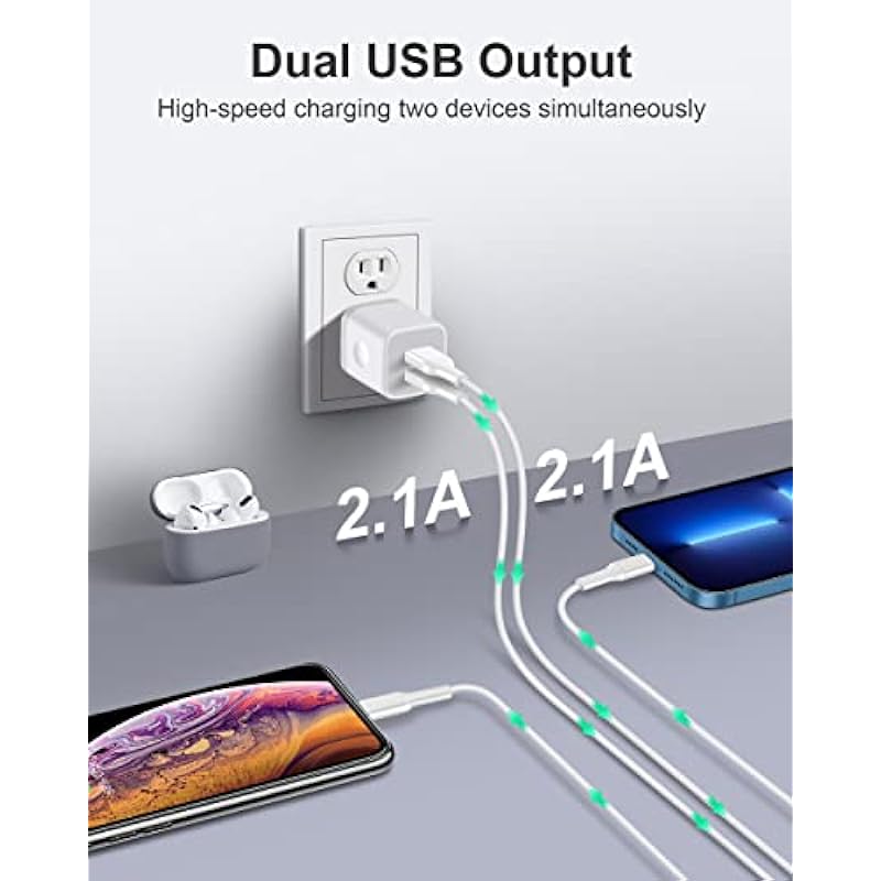 USB Wall Charger, USINFLY 3-Pack 2.1A Dual Port USB Rapid Charger Block Cube Power Adapter Charging Plug Box Brick for iPhone 14 13 12 11 Pro Max 10 SE X XS XR 8 7 6 Plus, Samsung Galaxy S23 S22 S21