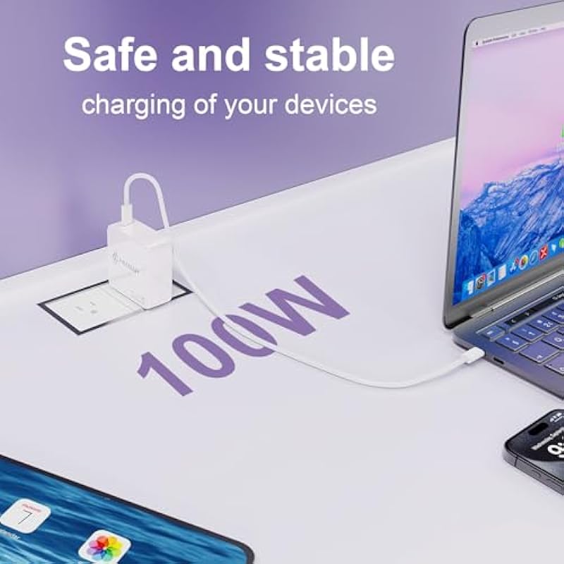 PAEBAI+ 100W USB C Laptop Charger GaN PD3.0 Compact Wall Fast Charger for MacBook Pro, MacBook Air, Google Pixelbook, ThinkPad, Dell XPS, iPad Pro, Galaxy S23/S22, iPhone 15/Pro, Type C Power Adapter