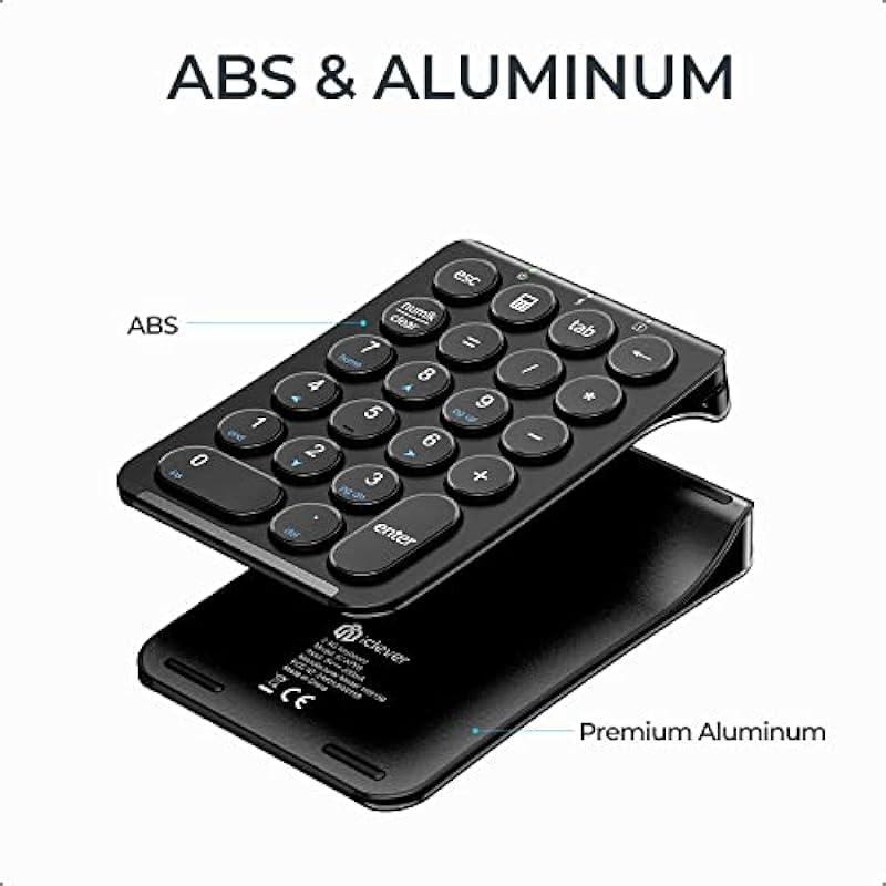 Number Pad, iClever 2.4G Wireless Keypad, Plug and Play,Numpad with USB-C Rechargeable, Metal Built, Ultra Slim, 22 Round Keys, Wireless Number Pad for Laptop, Mac, iMac, Notebook, PC Desktop