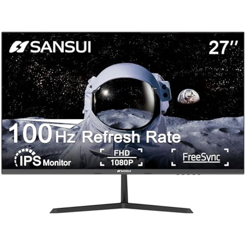 SANSUI Monitor 27 inch 100Hz IPS 1080P Computer Monitor HDMI VGA HDR Tilt Adjustable/VESA Compatible, for Game and Office (ES-27X3AL HDMI Cable Included)
