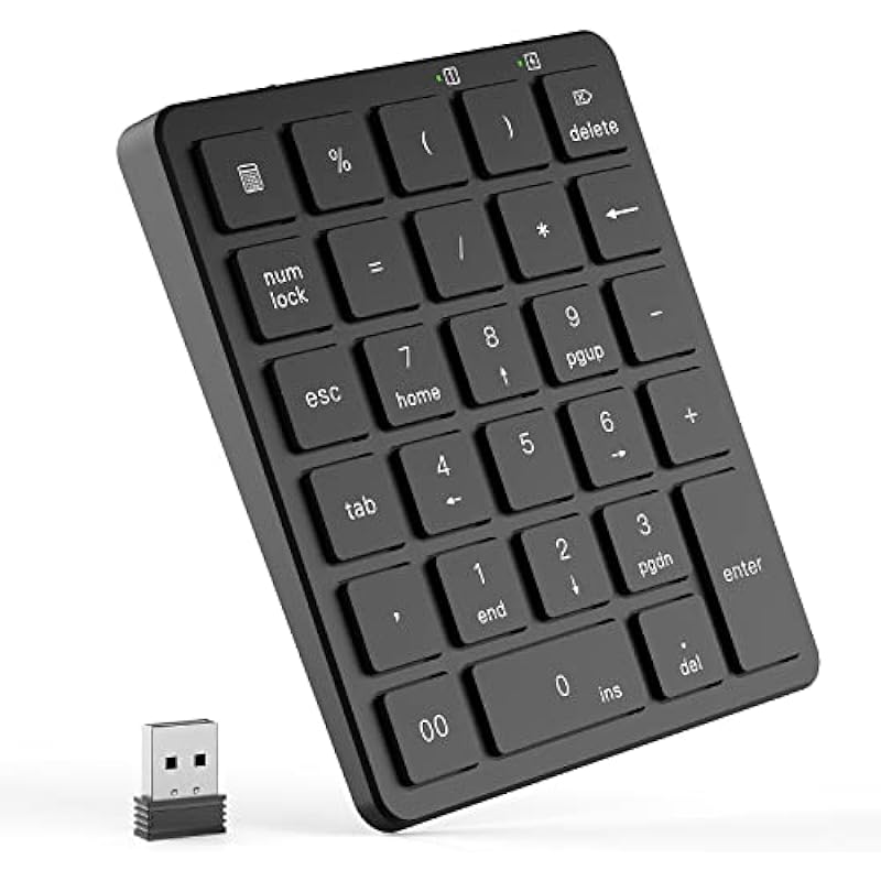 Wireless Number Pads, PINKCAT 28 Keys Numeric Keypad with 2.4G Mini USB Receiver, Portable Number Numpad Financial Accounting for Laptop, PC, Notebook, Desktop, Surface Pro – Black
