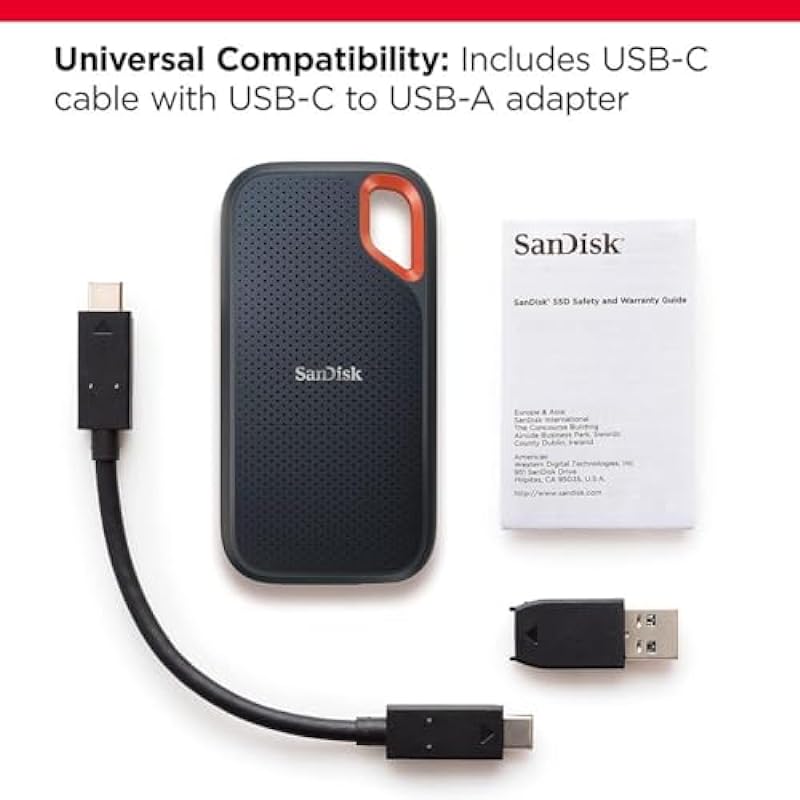 SanDisk 1TB Extreme Portable SSD – Up to 1050MB/s, USB-C, USB 3.2 Gen 2, IP65 Water and Dust Resistance, Updated Firmware – External Solid State Drive – SDSSDE61-1T00-G25