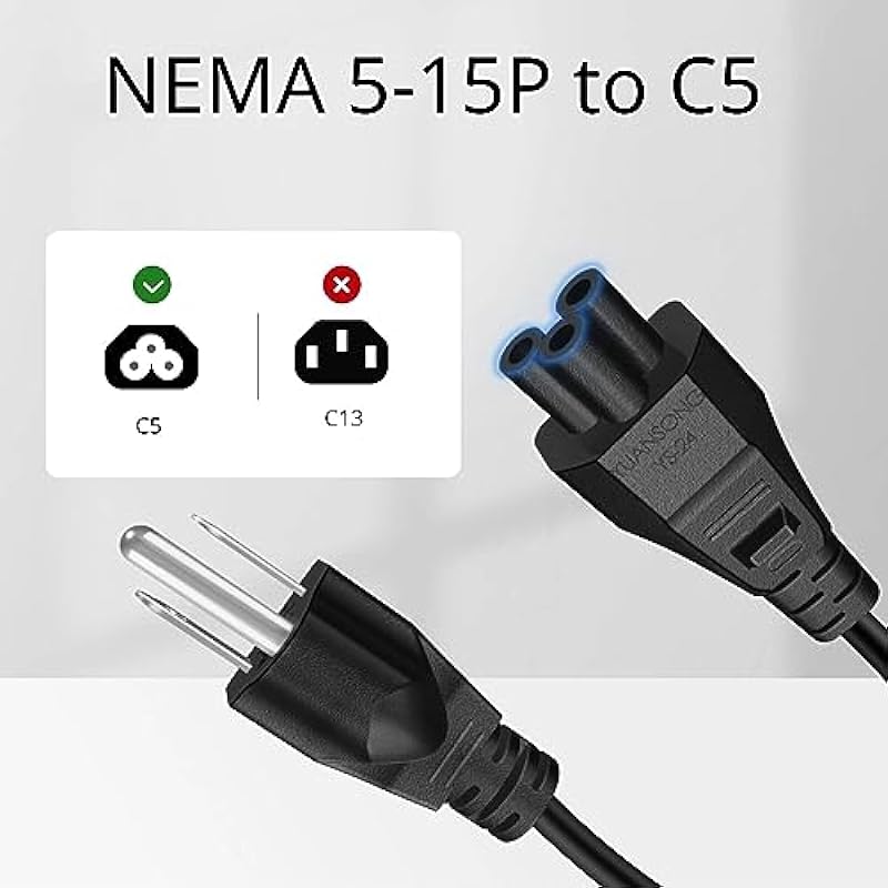 TNP Universal Power Cord (3 Feet) – IEC320 C5 to NEMA 5-15P 3-Prong Mickey Mouse Power Extension Cable Wire Connector Socket Plug Jack for Laptop Notebook AC Power Supply Adapter Charger Wall Outlet