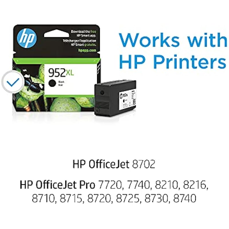 Original HP 952XL Black High-yield Ink Cartridge | Works with HP OfficeJet 8702, HP OfficeJet Pro 7720, 7740, 8210, 8710, 8720, 8730, 8740 Series | Eligible for Instant Ink | F6U19AN