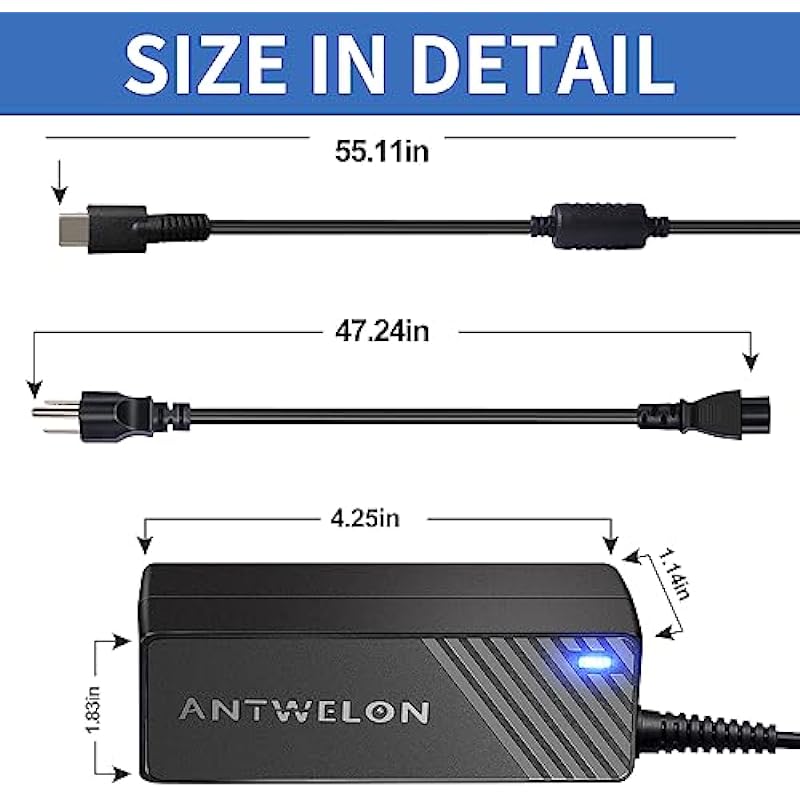 ANTWELON 65W 45W USB C Laptop Charger Universal Type C for Lenovo Thinkpad Yoga Chromebook,HP Acer Asus Samsung MacBook pro Dell Chromebook Latitude xps 13 Series 20V 3.25A Laptop AC Adapter
