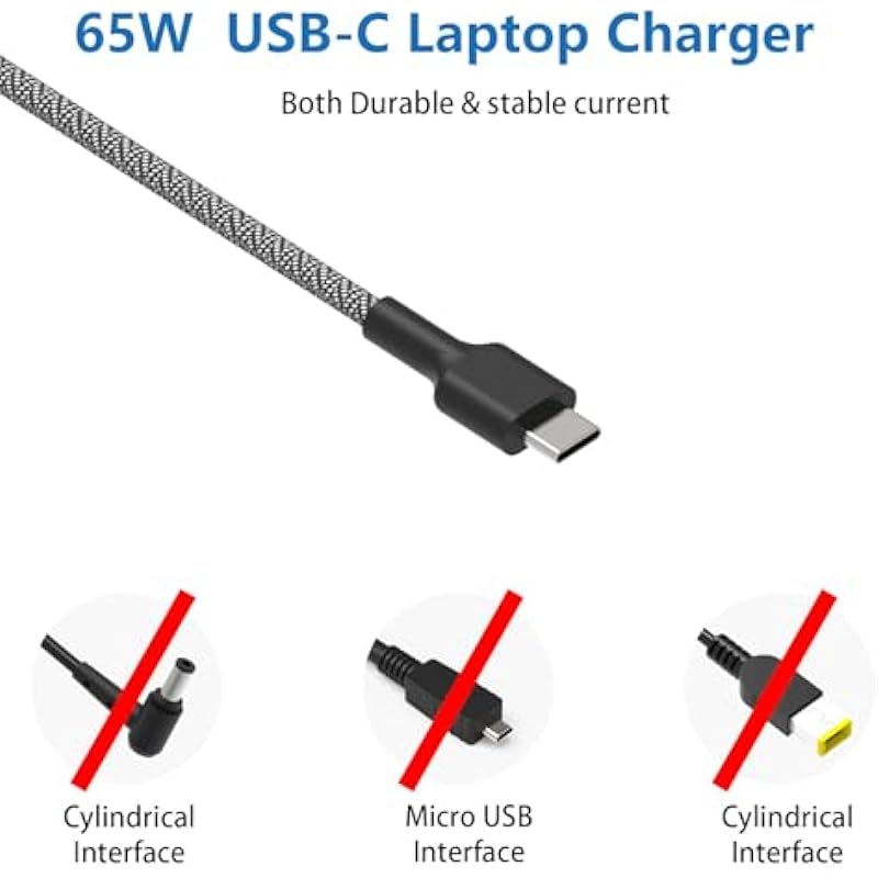 65W Slim GaN USB Type C Laptop Charger for HP EliteBook X360 860 840 G9 G8, Spectre X360 12 13 14, Elite X2, Split x2, Chromebook Envy ProBook Universal Lenovo Acer Asus Travel AC Adapter Power Supply