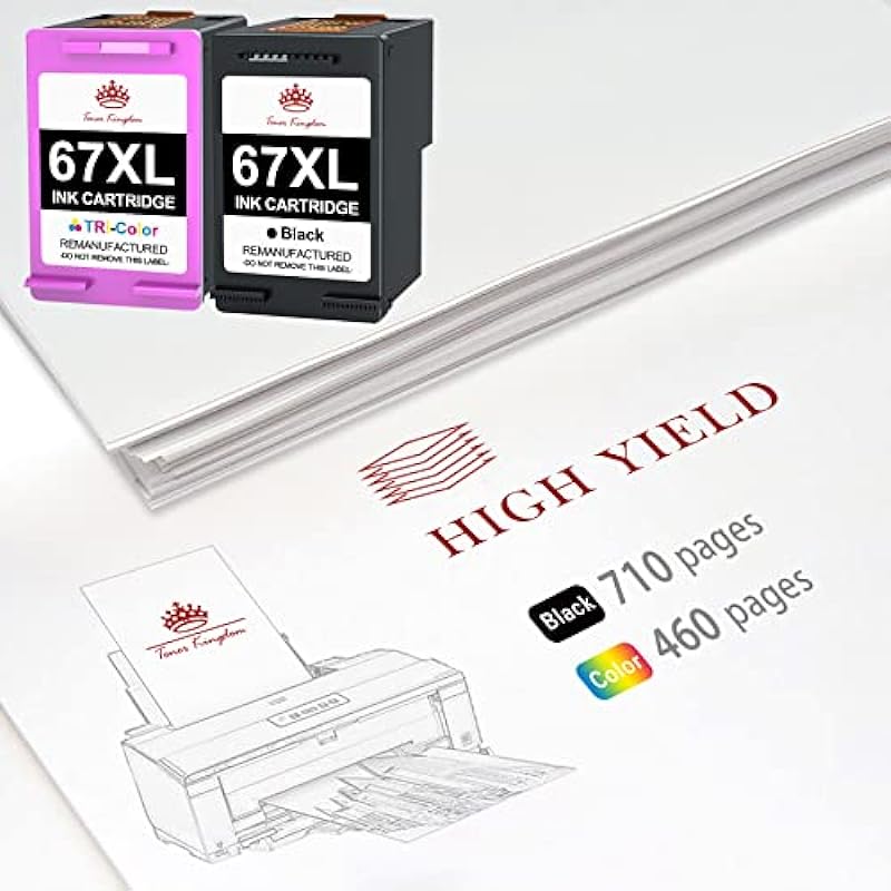 Toner Kingdom Compatible Ink Cartridge Replacement for HP 67XL Ink 67 XL for Envy 6000 6055 6055e 6052 6058 Envy Pro 6455 6455e Deskjet 2755e 2755 4140 4155e Printer（1 Black, 1 Tri-Color）