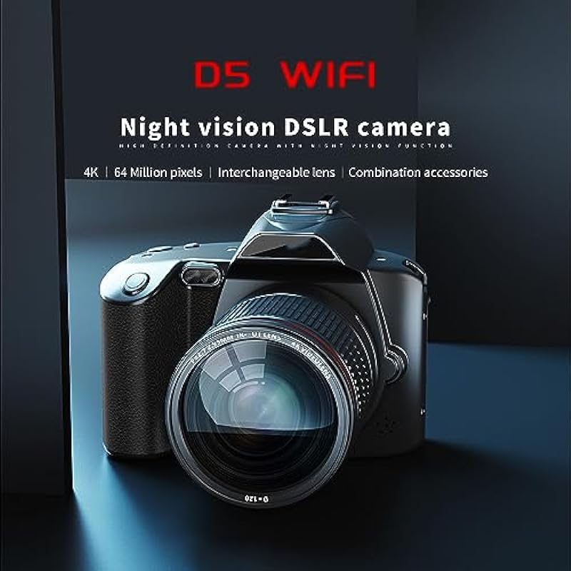 Digital Camera, 4K 64MP HD Night Vision Photo 16X Digital Zoom Anti Shake, 3 .0 Inch IPS Screen Supports WiFi Connection Beauty Filters