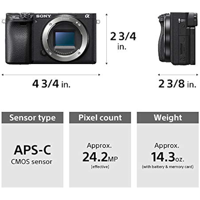 Sony ILCE6400M/B Black Alpha A6400 Mirrorless Camera:Compact APS-C Interchangeable Lens Digital Camera with Real-Time Eye Auto Focus,4K Video
