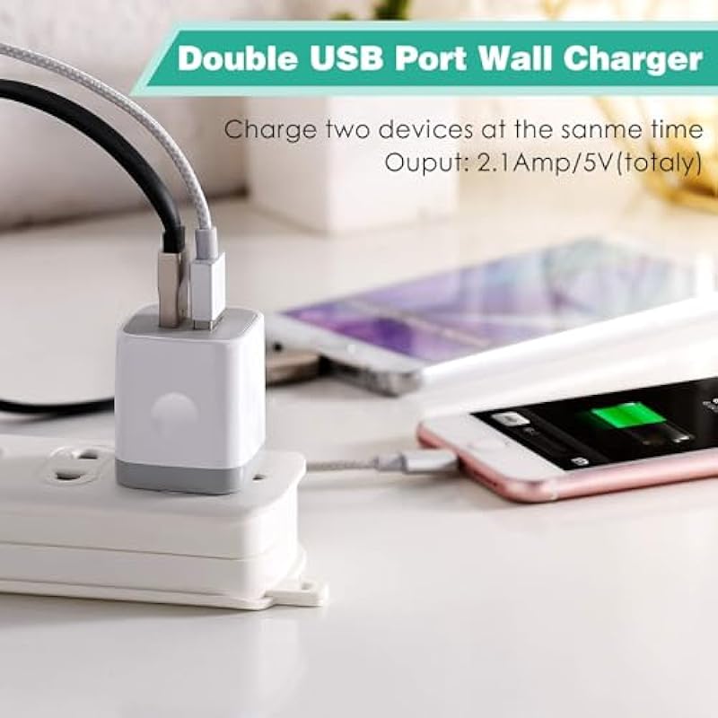 USB Charger, KENHAO 3-Pack 2.1A/5V Dual Port USB Wall Plug Power Adapter Charging Cube Brick Box Charger Block for iPhone 13/Pro Max/12/11 XR/XS/X/8/7/6 Plus/SE/5S, iPad, Samsung, Moto, Android Phone
