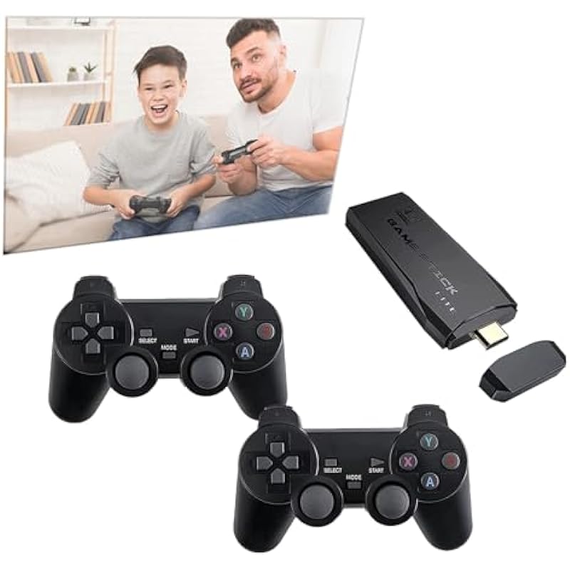 Tawatinat Nostalgia Stick Game, Wireless Retro Stick Game Console, Plug & Play Video TV Game Stick with 10000+ Games Built-in, 64G, 4K HDMI Output, Dual 2.4G Wireless Controllers (64)