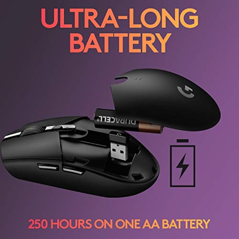 Logitech G305 LIGHTSPEED Wireless Gaming Mouse, Hero 12K Sensor, 12,000 DPI, Lightweight, 6 Programmable Buttons, 250h Battery Life, On-Board Memory, PC/Mac – Black