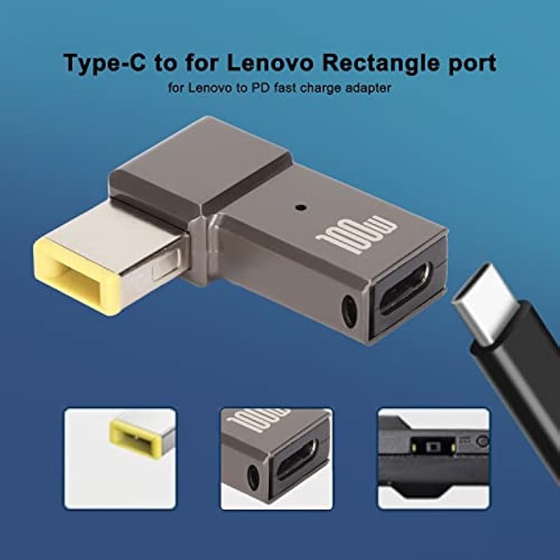 USB C to Slim Tip Adapter, PD Right Angle Adapters, 100W 5A L Shape USB C Female Input to Slim Tip PD Adapter for Thinkpad and for Lenovo Computers