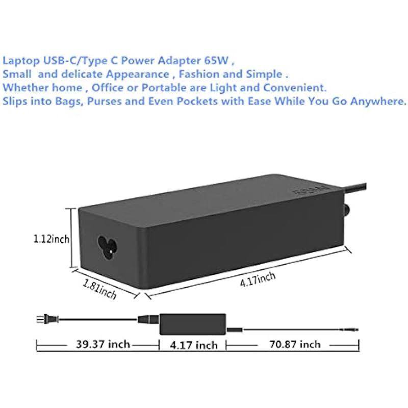65W USB-C/Type C Laptop Charger Adapter for Lenovo Chromebook ThinkPad X1 T480 T480s T580 T580s T490s E585 E580 E590 E595 C330 14e 300e 500e Yoga 720-13IKB Ideapad 100e 730S 910-13IKB