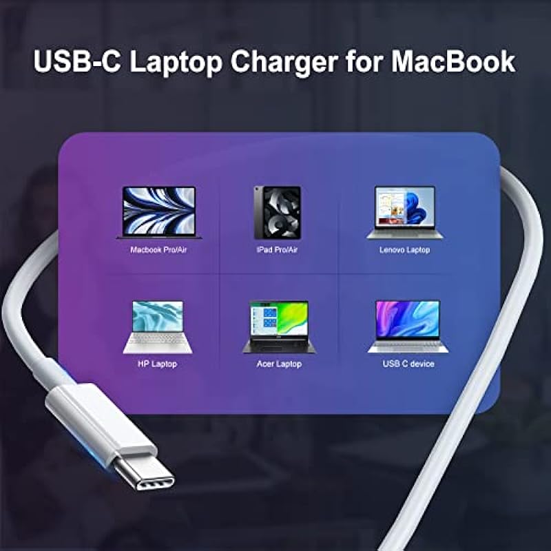67W USB C Charger for MacBook Pro 16/15/14/13/12 inch 2022 2021 2020 2019 2018 2016 2015 Type C Power Adapter for MacBook Air 13” for New iPad Pro for Acer Spin Swift for HP for Lenovo ThinkPad
