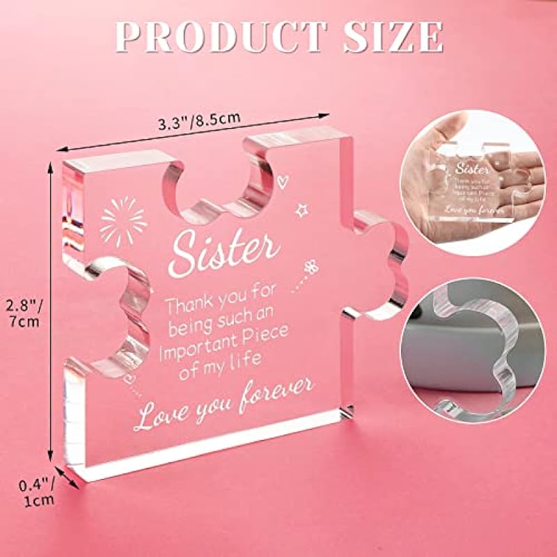 Funnli Sister Gifts from Sister Acrylic Puzzle Plaque – Gifts for Sister – Sister Birthday Gift Ideas 3.35 x 2.76 Inch Desk Decorations – Birthday Christmas Wedding Gifts Card for Sister