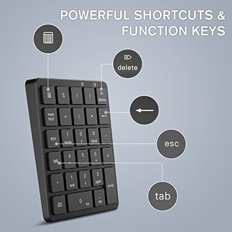Bluetooth Number Pads, PINKCAT 28 Keys Aluminum Rechargeable Wireless Numeric Keypad, Portable Number Numpad Financial Accounting for Laptop, PC, Notebook, Desktop, Surface Pro – Black
