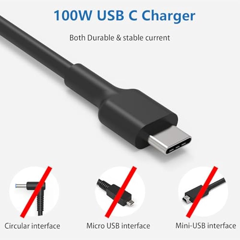 100W 90W USB Type C Laptop Charger with 96W 87W for MacBook Pro/Air 16 15 14 13 Inch, Lenovo Yoga 910 730 Thinkpad, ASUS ROG Flow X13, HP Spectre X360, Dell XPS 13 9360 9370 Acer Power Adapter C077