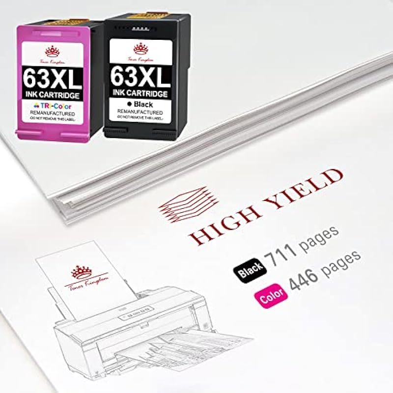 Toner Kingdom Remanufactured Ink Cartridge Replacement for HP 63 Ink 63XL for HP Envy 4520 Ink cartridges 4512 4516 Officejet 3830 4650 5255 5258 Deskjet 1112 Printer Ink(1 Black, 1 Tri-Color)