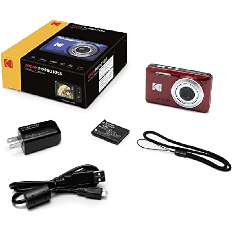 KODAK PIXPRO Friendly Zoom FZ55-RD 16MP Digital Camera with 5X Optical Zoom 28mm Wide Angle and 2.7″ LCD Screen (Red)