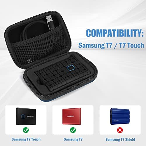 ProCase Samsung T7 / T7 Touch Portable SSD Carrying Case with Silicone Cover, Hard EVA Shockproof Storage Travel Organizer for Samsung T7 Touch Portable 500GB 1TB 2TB USB Solid State Drives -Navy