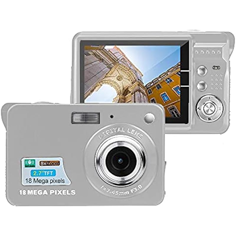 Acuvar 18MP Megapixel Digital Camera with 2.7″ LCD Screen, Rechargeable Battery, HD Photo and Video for Indoor, Outdoor Photography for Adults, Kids (Silver)
