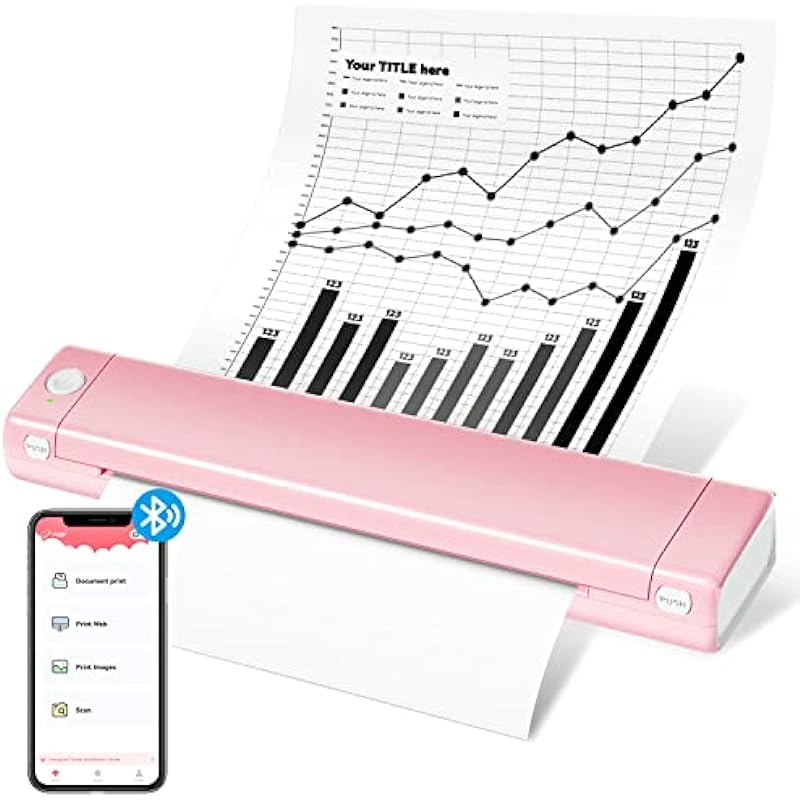 Odaro M08F Portable Wireless Letter Printer for Travel, Bluetooth Thermal Inkless Small Printer, Support 8.5″ X 11″ Letter Size Thermal Paper, Work with Laptop Phone and Pad – Pink