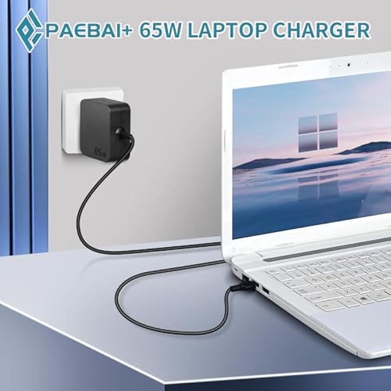 PAEBAI+ 65W USB C Charger Type C PD Wall Fast Power Adapter for Lenovo ThinkPad Yoga HP Elitebook Spectre Dell Latitude MacBook Pro ASUS Chromebook, Samsung Galaxy and Any Laptops or Smart Phones