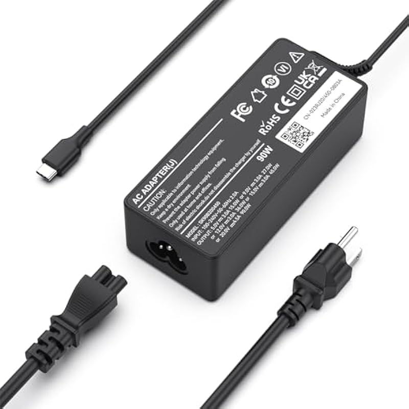 90W USB C Fast Charger AC Adapterr for Lenovo Thinkpad/Yoga/IdeaPad, HP Spectre x360, Dell 0TDK33 Laptop Power Adapter Supply Cord