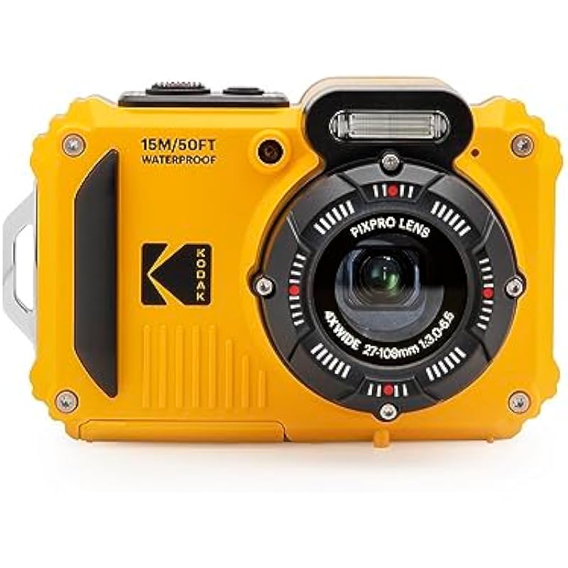 KODAK PIXPRO WPZ2 Rugged Waterproof Shockproof Dustproof WiFi Digital Camera 16MP 4X Optical Zoom 1080P Full HD Video Vlogging Camera 2.7″ LCD (Yellow)