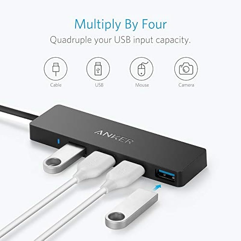 Anker 4-Port USB 3.0 Ultra Slim Data Hub for MacBook, Mac Pro/Mini, iMac, Surface Pro, XPS, Notebook PC, USB Flash Drives, Mobile HDD, and More