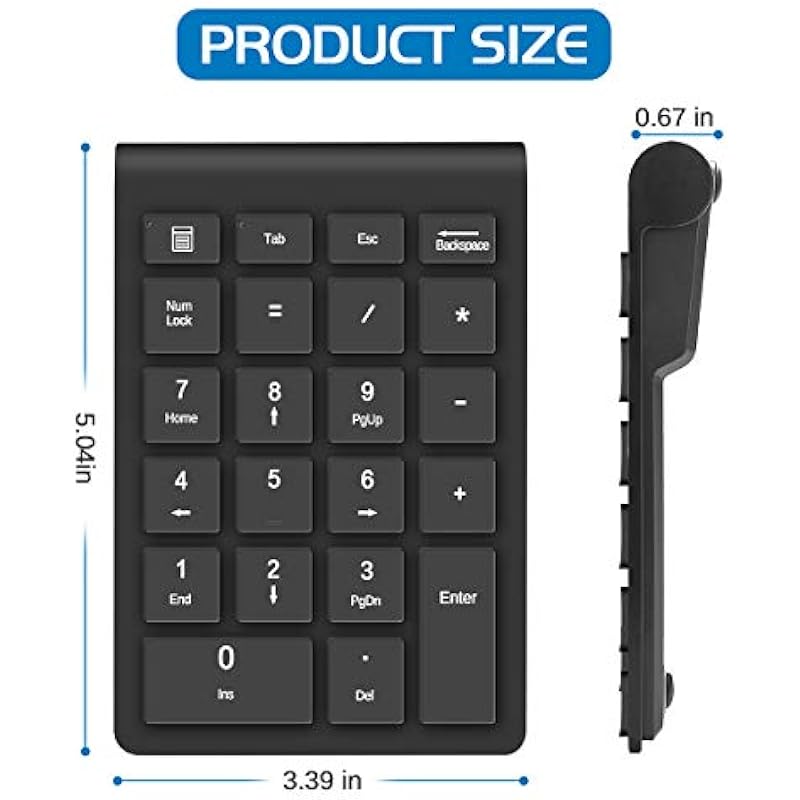 Wireless Number Pads, Numeric Keypad Numpad 22 Keys Portable 2.4 GHz Financial Accounting Number Keyboard Extensions 10 Key for Laptop, PC, Desktop, Surface Pro, Notebook