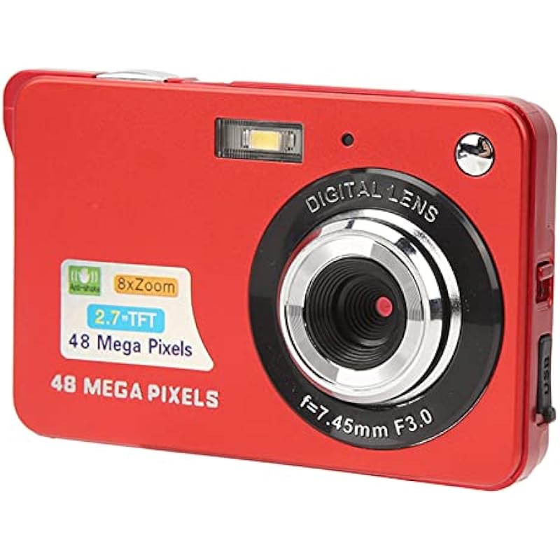 48MP Digital Camera, Rechargeable 8X Zoom Digital Camera with 2.7 Inch LCD Screen and 128GB Memory Card, Data Transfer, Built in Fill Light Vlogging Camera for Outdoor