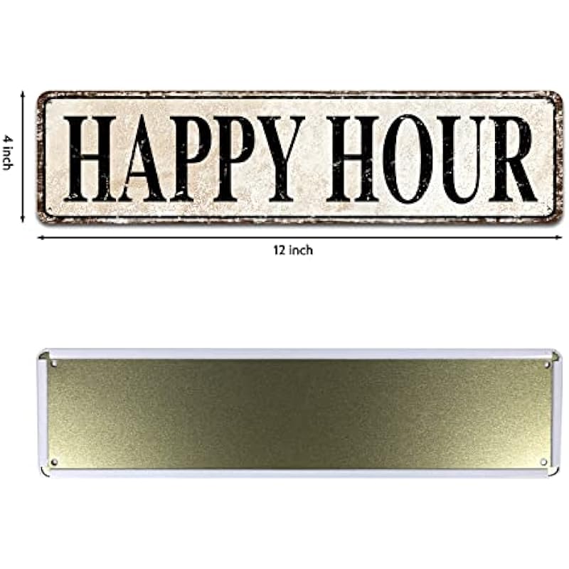 SOYAVE Happy Hour Sign Farmhouse Signs Wall Decor Art Country Decorations Rustic Vintage Home Tin Plaque Bar Beer Wine Restaurant Gift 4″x16″ Inch Metal Sign