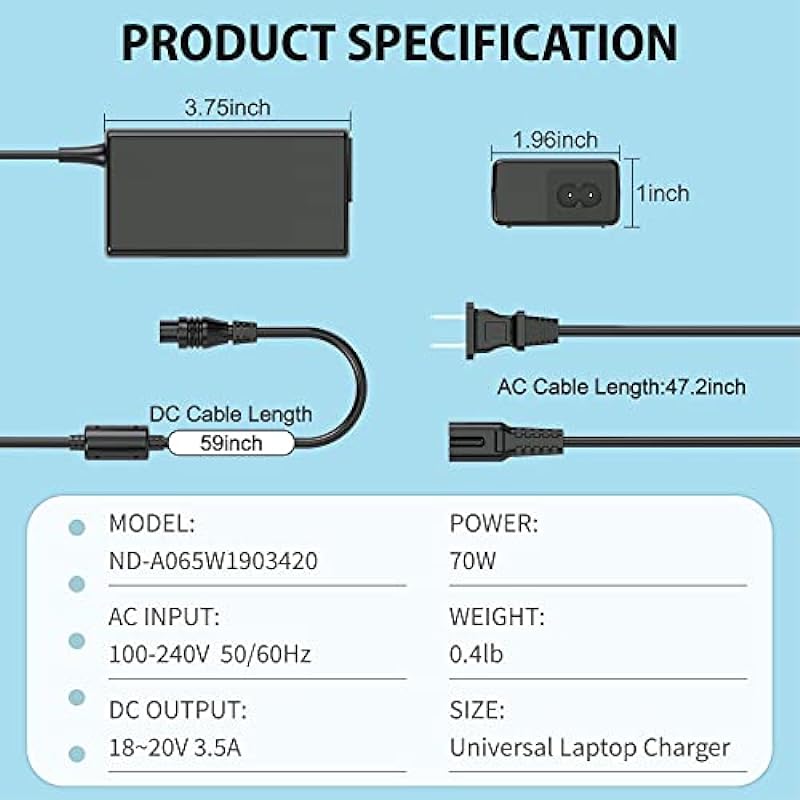 NEW POW 65W 18V-20V Universal Ultrathin AC Adapter Laptop Charger Power Supply for HP Lenovo Dell Asus Acer IBM Toshiba Samsung Sony Fujitsu Gateway Compatible Models Cord (15 Tips,Black)