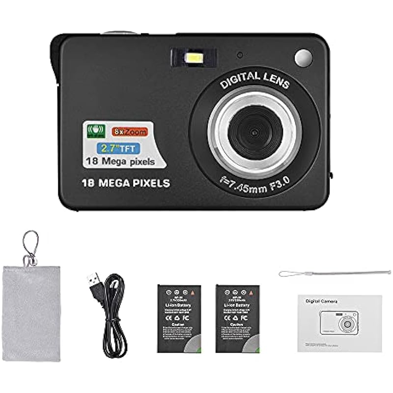 Andoer’s 18M 720P HD Digital Camera Video Camcorder, Includes 2 Rechargeable Batteries, 8X Digital Zoom, Anti-Shake, and 2.7inch LCD Display – Perfect for Kids and Adults