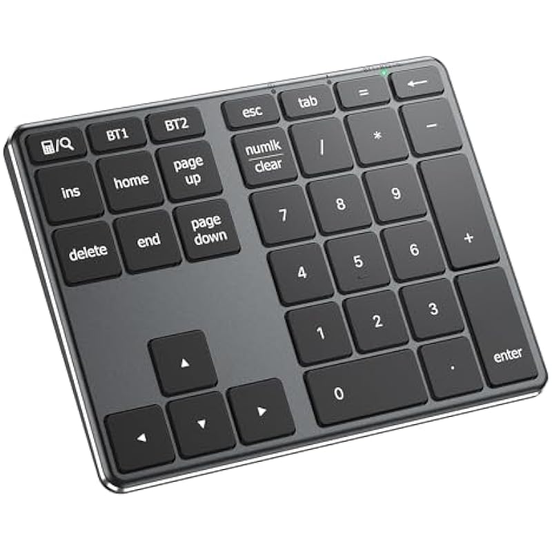 iClever Bluetooth Number Pad, Multi-Devices Wireless Number Pad, USB-C Rechargeable, External 34-Keys Numpad for Data Entry, Compatible for Laptop, Mac, iMac, Notebook, PC Desktop