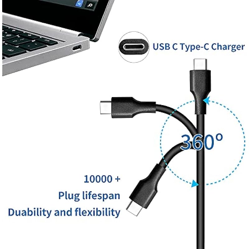 65W 45W USB-C PD Chromebook Charger Power Adapter Fit for HP Spectre X360 & X2, Lenovo ThinkPad & Yoga, Dell Latitude, Samsung Plus Pro, Asus Chromebook Flip, Type C Series Laptop Power Supply Cord