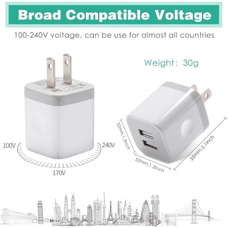 USB Charger, KENHAO 3-Pack 2.1A/5V Dual Port USB Wall Plug Power Adapter Charging Cube Brick Box Charger Block for iPhone 13/Pro Max/12/11 XR/XS/X/8/7/6 Plus/SE/5S, iPad, Samsung, Moto, Android Phone