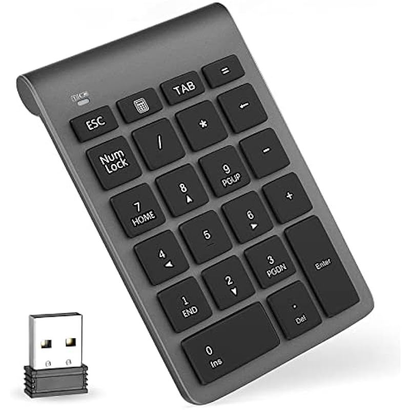 Foloda Wireless Number Pads, Foloda 22 Keys Numeric Keypads External Data Entry Number Keyboard Num Pad for for Laptop, PC, Desktop, Surface Pro, Notebook,