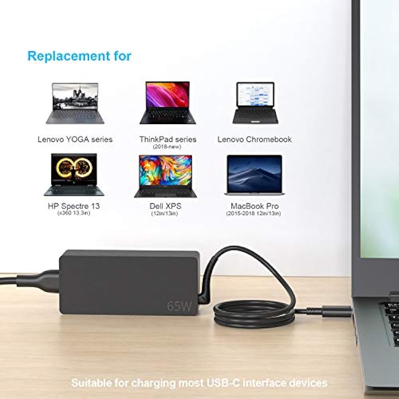 AYNEFF 65W USB-C Laptop Charger, Chromebook Charger Compatible with Lenovo Chromebook C330 S330 100e 300e 500e Yoga C930 C940 720 ThinkPad T480 T490 T570 T580 with 5.9ft DC USB C Charging Cable