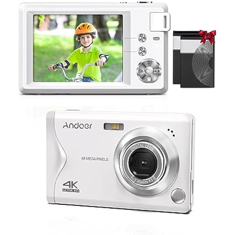Andoer Digital Camera 4K Ultra HD Kids Camera, Portable 3.0” TFT, 48MP, 16X Zoom, Auto Focus, Self-Timer, Face Detection, Anti-Shaking, Includes 2 Batteries & Hand Strap – Ideal Gift for Children
