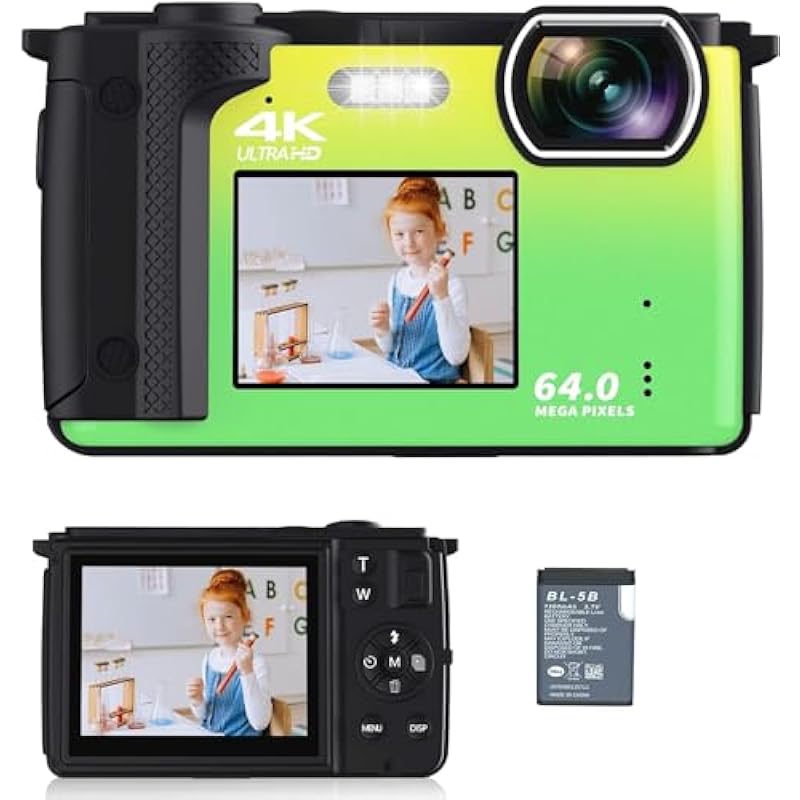 Digital Camera, 4K 64MP Cameras for Photography, 16X Zoom Vlogging Camera for YouTube with WiFi, Selfie Dual Screens Small Compact Camera for Beginners-Bicolourable