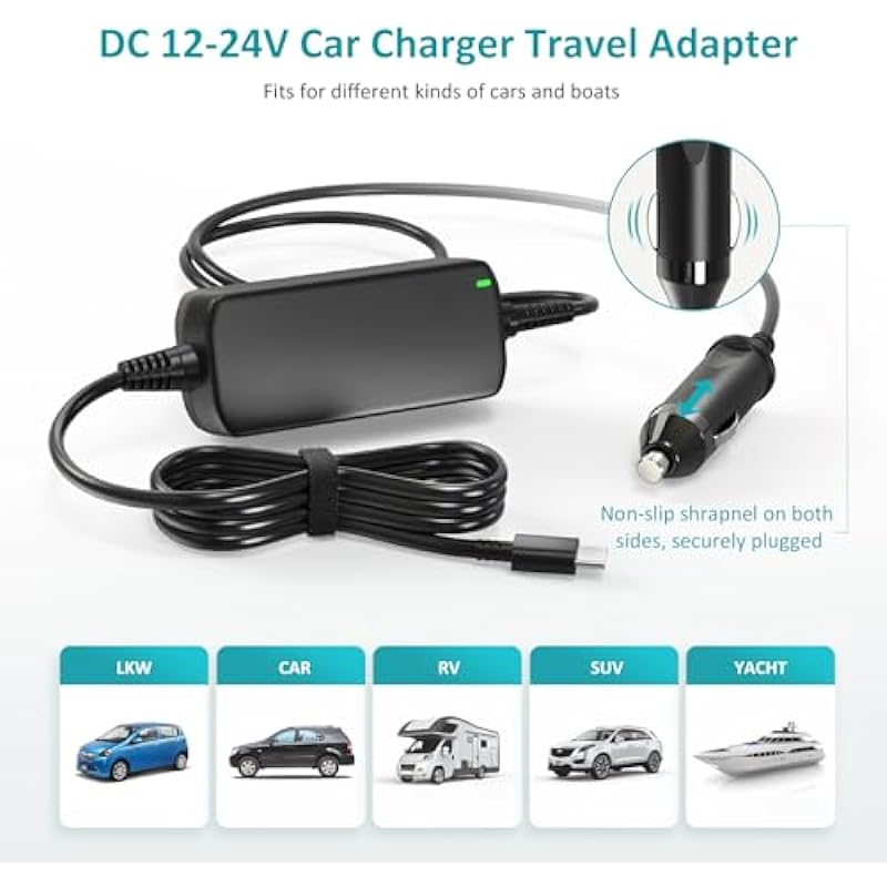 USB C Laptop Car Charger PD 100W Power Supply Auto Adapter for MacBook Pro Air Lenovo Yoga Thinkpad LG Gram Razer Blade Stealth Acer Chromebook Pixel Asus Dell Microsoft Steam Deck PD3