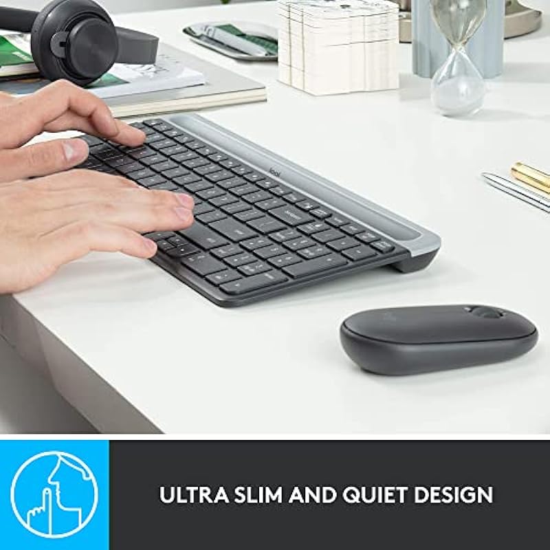 Logitech MK470 Slim Wireless Keyboard and Mouse Combo – Modern Compact Layout, Ultra Quiet, 2.4 GHz USB Receiver, Plug n’ Play Connectivity, Compatible with Windows – Graphite