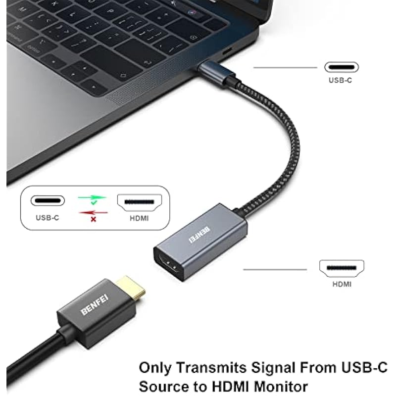 BENFEI USB C to HDMI Adapter, USB Type-C to HDMI Adapter [Thunderbolt 3/4 Compatible] with iPhone 15 Pro/Max, MacBook Pro/Air 2023, iPad Pro, iMac, S23, XPS 17, Surface Book 3 and More