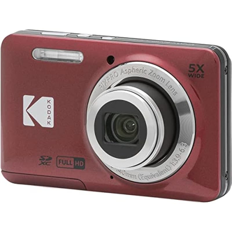 KODAK PIXPRO Friendly Zoom FZ55-RD 16MP Digital Camera with 5X Optical Zoom 28mm Wide Angle and 2.7″ LCD Screen (Red)