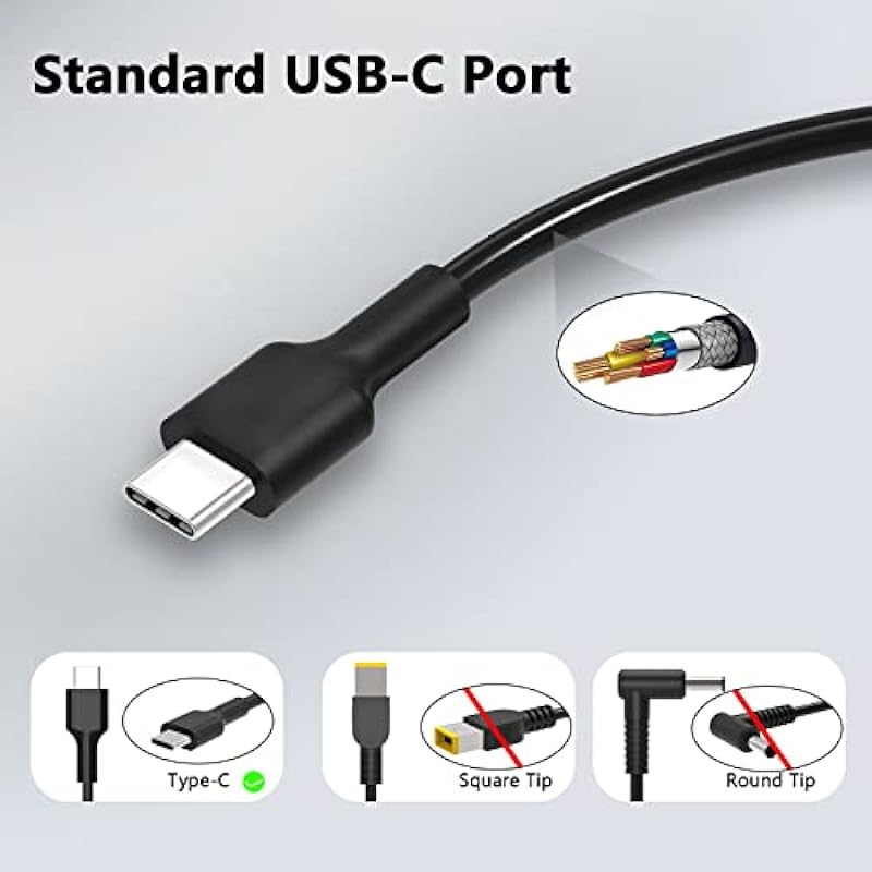 USB-C 65W 45W Charger for Lenovo X1 Carbon AC Power Cord Adapter Thinkpad X1 T490 T480 T580s E580 E585 E590 E595 300e 500e C330 Yoga C940 C930 Hp Chromebook Probook Dell USB C Device Power Supply Cord