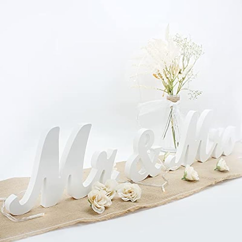 Mr & Mrs Sign for Wedding Table, Large Mr and Miss Wooden Letters, Party Decoration Head Table Wedding Wood Letter, Just Married Sign Anniversary Party Valentine’s Day Decor (white)